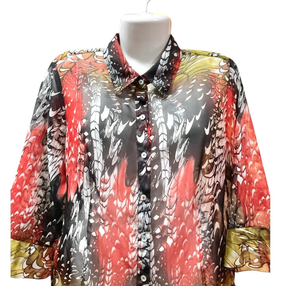 Nicola Women's Floral Multicolor Long Sleeve Button Front Sheer Blouse | Size L - Picture 4 of 10